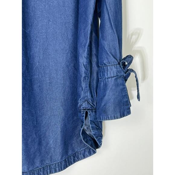 Banana Republic Dark Blue Wash Long Sleeve Button Up Tie Wrist Denim Top Size L - Picture 4 of 11